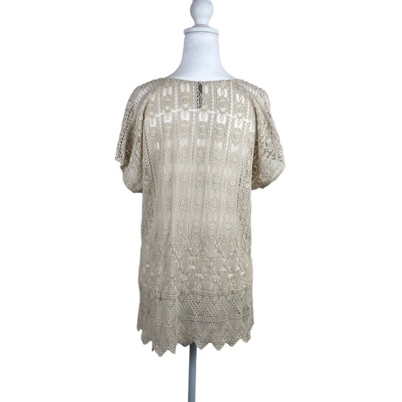 XCVI Crochet Knit Top Medium Cream Bohemian Boho Open Weave Sheer Lightweight - Picture 3 of 13